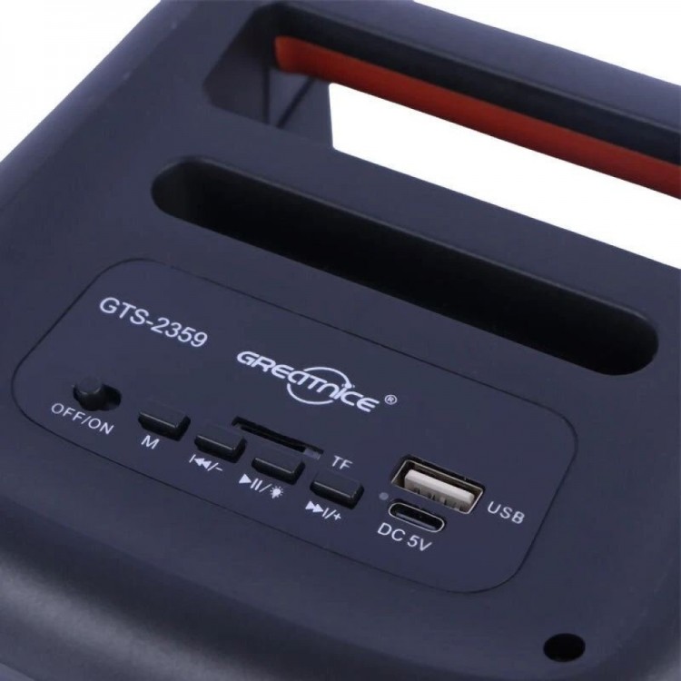 Караоке тонколона GTS-2359 с безжичен микрофон, 2 × 4", 12 W, RGB, Bluetooth