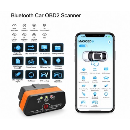 Автодиагностичен скенер OBD2 iCar 3 с Bluetooth 5.2 за Android и iOS, 12V, MAXOBD