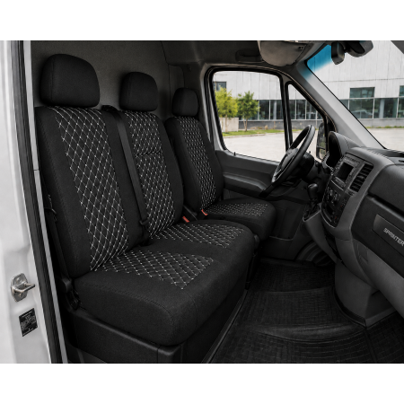 Комплект 2+1 Тапицерия за MERCEDES SPRINTER W906 2006-2018 – Текстил, Черна с бял шев, 8 части