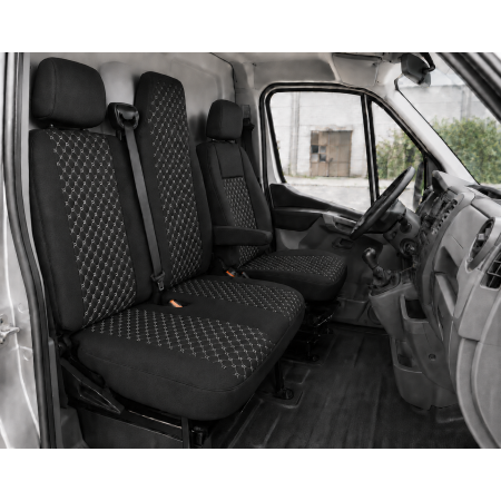 Комплект 2+1 Тапицерия за RENAULT MASTER III 2010-2019 – Текстил, Черна с бял шев, 6 части