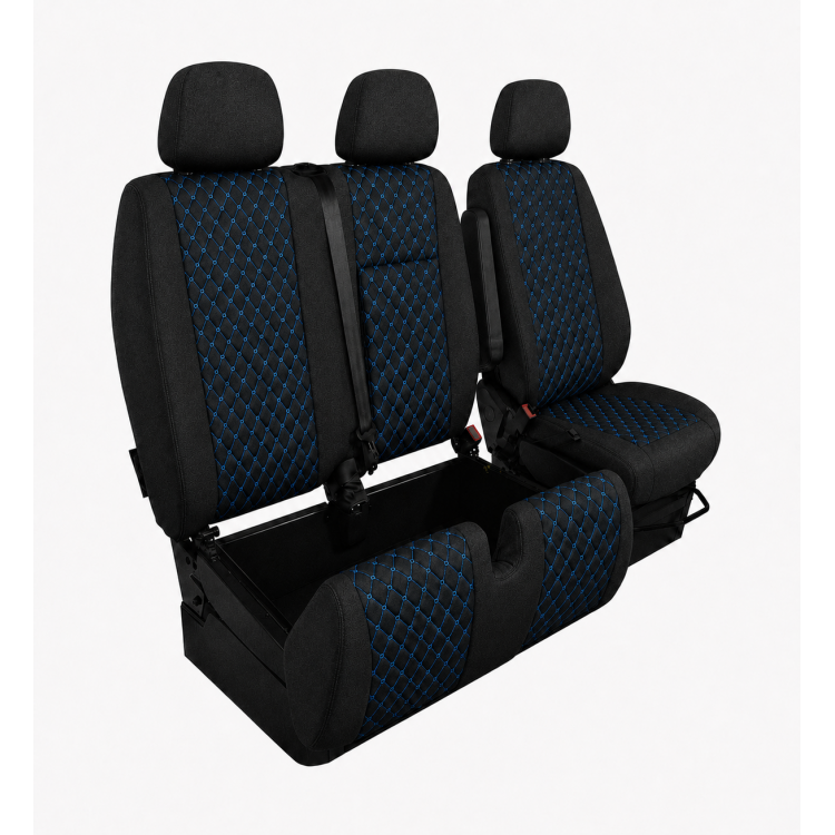 Комплект 2+1 Тапицерия за MERCEDES SPRINTER W906 2006-2018 – Текстил, Черна със син шев, 8 части Комплект 2+1 Тапицерия за MERCEDES SPRINTER W906 2006-2018 – Текстил, Черна със син шев, 8 части