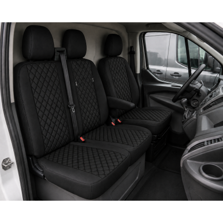 Комплект 2+1 Тапицерия за FORD TRANSIT CUSTOM 2009+ – Еко кожа, Черна с черен шев, 8 части