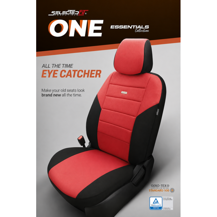 Комплект Тапицерия SelectedFit One Design by OTOM текстил – Черно-Червена, за Предни и Задни Седалки