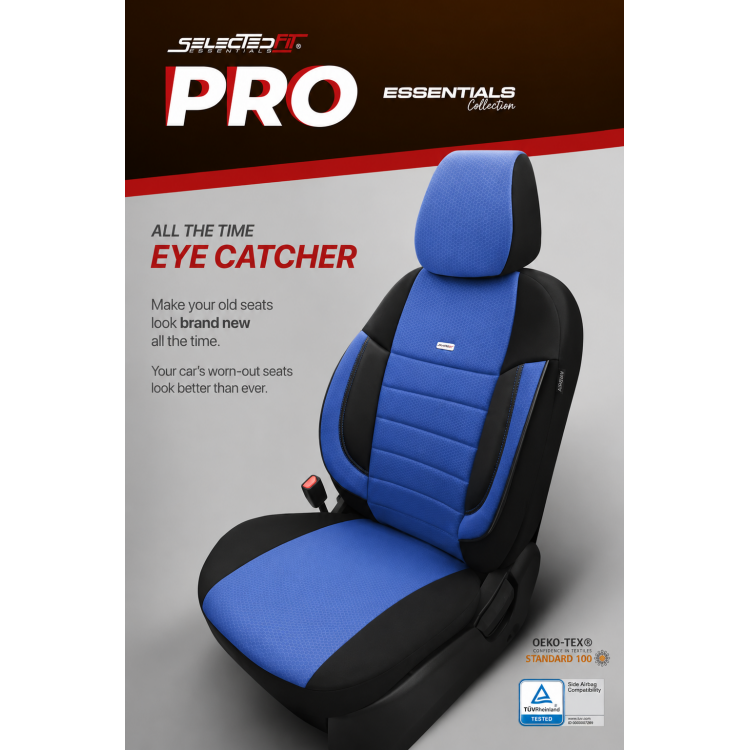 Комплект Тапицерия SelectedFit Pro Design by OTOM текстил с кожа – Черно-Синя, за Предни и Задни Седалки