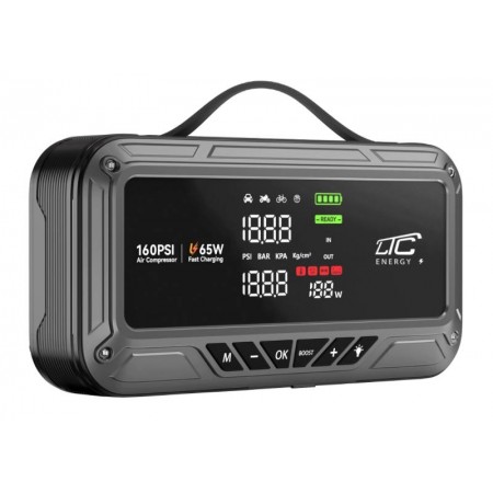 СТАРТИРАЩО УСТРОЙСТВО ЗА АВТОМОБИЛ 1200A С КОМПРЕСОР ВЪНШНА БАТЕРИЯ PD 65W ФЕНЕРЧЕ LXJS120