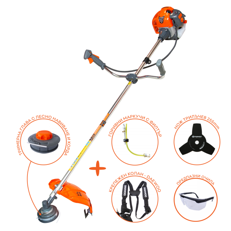 БЕНЗИНОВ ТРИМЕР С НОЖ И КОРДА DAEWOO DBC520