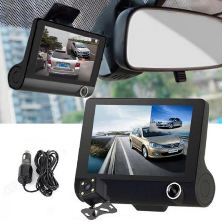 Видеорегистратор Full HD 1080P с 3 камери, дисплей 4 инча Видеорегистратор Full HD 1080P с 3 камери, дисплей 4 инча