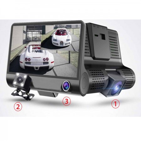 Видеорегистратор Full HD 1080P с 3 камери, дисплей 4 инча Видеорегистратор Full HD 1080P с 3 камери, дисплей 4 инча