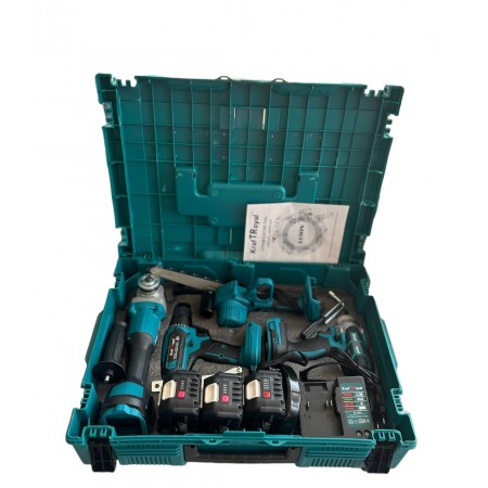 Сет 4в1 Акумулаторен трион 16 см шина, ъглошлайф 125ММ, гайковерт и винтоверт 36V с 3 бр. батерии 8AH в куфар и зарядно Сет 4в1 Акумулаторен трион 16 см шина, ъглошлайф 125ММ, гайковерт и винтоверт 36V с 3 бр. батерии 8AH в куфар и зарядно