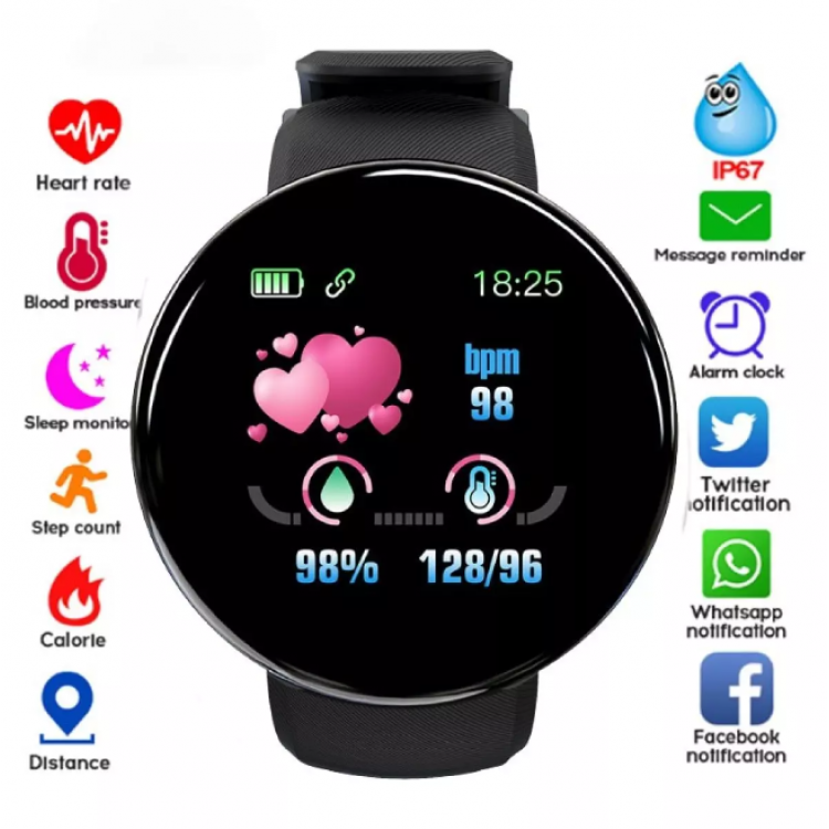 Смарт часовник d18, android, bluetooth, водоустойчив Смарт часовник d18, android, bluetooth, водоустойчив