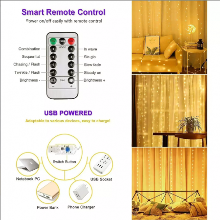 Коледна светлинна завеса с дистанционно 3X3 m Коледна светлинна завеса с дистанционно 3X3 m