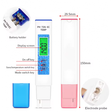 4 в 1 тестер за качеството на водата PH, TDS, EC, Температур 4 в 1 тестер за качеството на водата PH, TDS, EC, Температур
