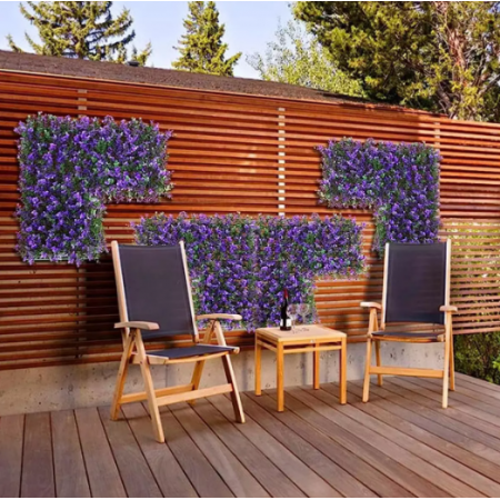 Пано от изкуствена зелена декорация с лилави цветчета - 50х50 см Пано от изкуствена зелена декорация с лилави цветчета - 50х50 см