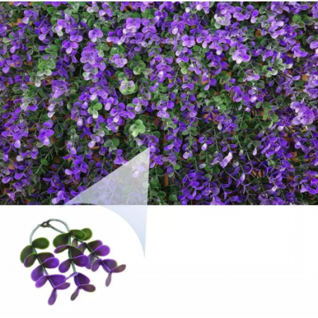 Пано от изкуствена зелена декорация с лилави цветчета - 50х50 см Пано от изкуствена зелена декорация с лилави цветчета - 50х50 см