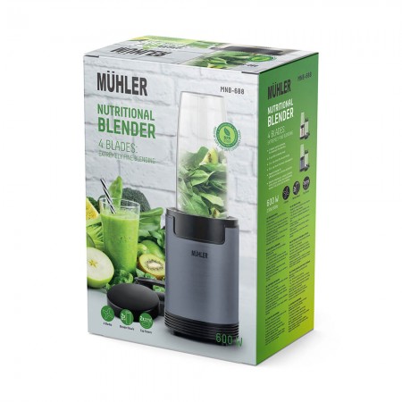 Нутри блендер Muhler MNB-688, 600W, 6 ножа, 2 чаши, Ash Grey Нутри блендер Muhler MNB-688, 600W, 6 ножа, 2 чаши, Ash Grey