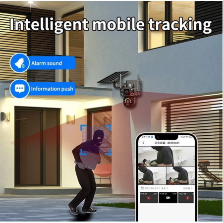 Интелигентна безжична соларна охранителна камера с двоен обектив Интелигентна безжична соларна охранителна камера с двоен обектив