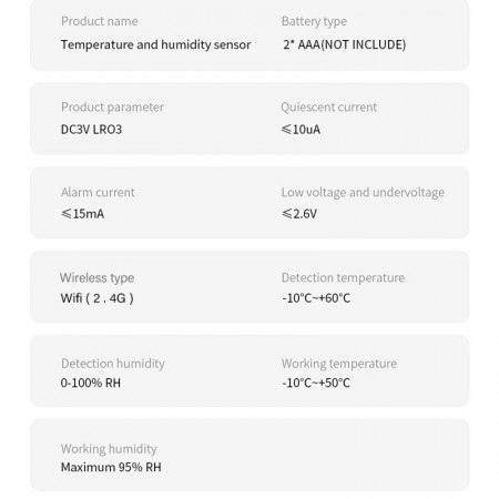 Wi Fi smart сензор за влажност и температура, Температура -20 до +60, Влажност 0 до 100%
