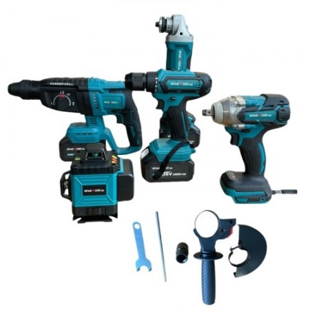 Комплект 5 в 1 от лазерен нивелир, перфоратор, винтоверт, гайковерт и ъглошлайф 36V с 3 броя батерии 8Ah Комплект 5 в 1 от лазерен нивелир, перфоратор, винтоверт, гайковерт и ъглошлайф 36V с 3 броя батерии 8Ah