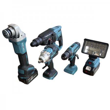 Комплект 5в1 акумулаторна лампа, перфоратор, гайковерт, винтоверт, ъглошлайф Комплект 5в1 акумулаторна лампа, перфоратор, гайковерт, винтоверт, ъглошлайф
