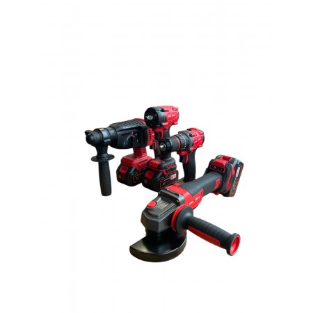 Комплект от акумулаторен перфоратор, ъглошлайф 125 мм, гайковерт и винтоверт 36V с 3 броя батерии 8Ah в куфар и зарядно KraftRoyal Red Mx Fuel Комплект от акумулаторен перфоратор, ъглошлайф 125 мм, гайковерт и винтоверт 36V с 3 броя батерии 8Ah в куфар и зарядно KraftRoyal Red Mx Fuel