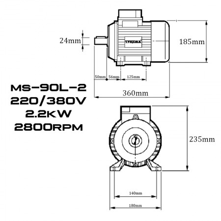 Електродвигател трифазен ТУНДЖА MS90L-2 2.2kW 2800 оборота/минута Електродвигател трифазен ТУНДЖА MS90L-2 2.2kW 2800 оборота/минута