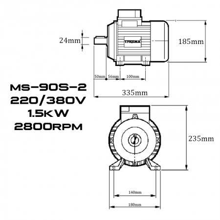 Електродвигател трифазен ТУНДЖА MS90S-2 1.5kW 2800 оборота/минута Електродвигател трифазен ТУНДЖА MS90S-2 1.5kW 2800 оборота/минута