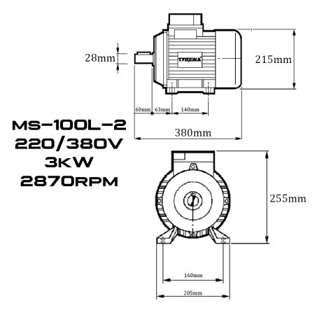 Електродвигател трифазен ТУНДЖА MS100L-2 3kW 2800 оборота/минута Електродвигател трифазен ТУНДЖА MS100L-2 3kW 2800 оборота/минута