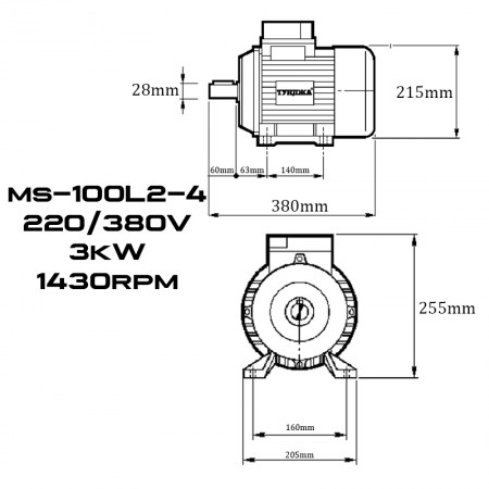 Електродвигател трифазен ТУНДЖА MS100L2-4 3kW 1430 оборота/минута Електродвигател трифазен ТУНДЖА MS100L2-4 3kW 1430 оборота/минута