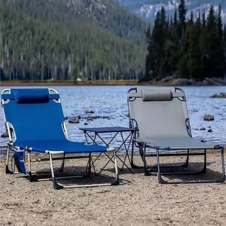 Сгъваем шезлонг с възглавница, син Сгъваем шезлонг с възглавница, син