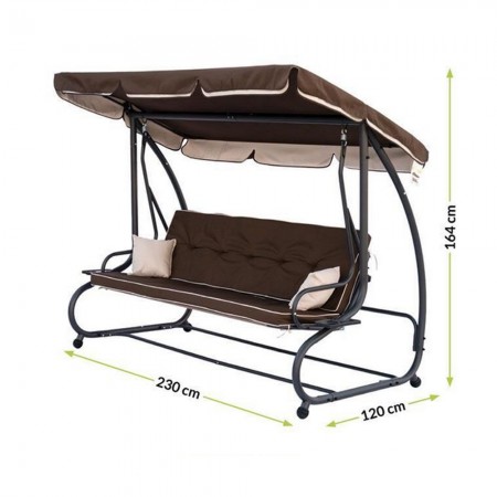 Триместна Градинска Люлка - 230х120х164cm - 350кг - кафява - SW-001 Триместна Градинска Люлка - 230х120х164cm - 350кг - кафява - SW-001
