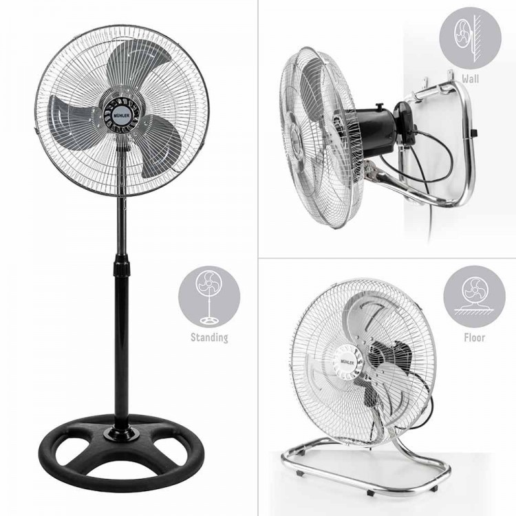 Вентилатор на стойка 16''Muhler FM-6136D 3in1, 50W, индустриален, на стойка, стена, под Вентилатор на стойка 16''Muhler FM-6136D 3in1, 50W, индустриален, на стойка, стена, под