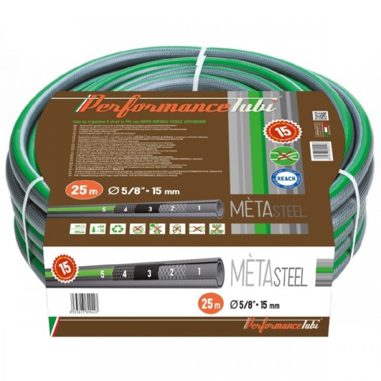Градински маркуч-Metasteel 3/4'' 25m /5 слоя,12-36 bar Градински маркуч-Metasteel 3/4'' 25m /5 слоя,12-36 bar