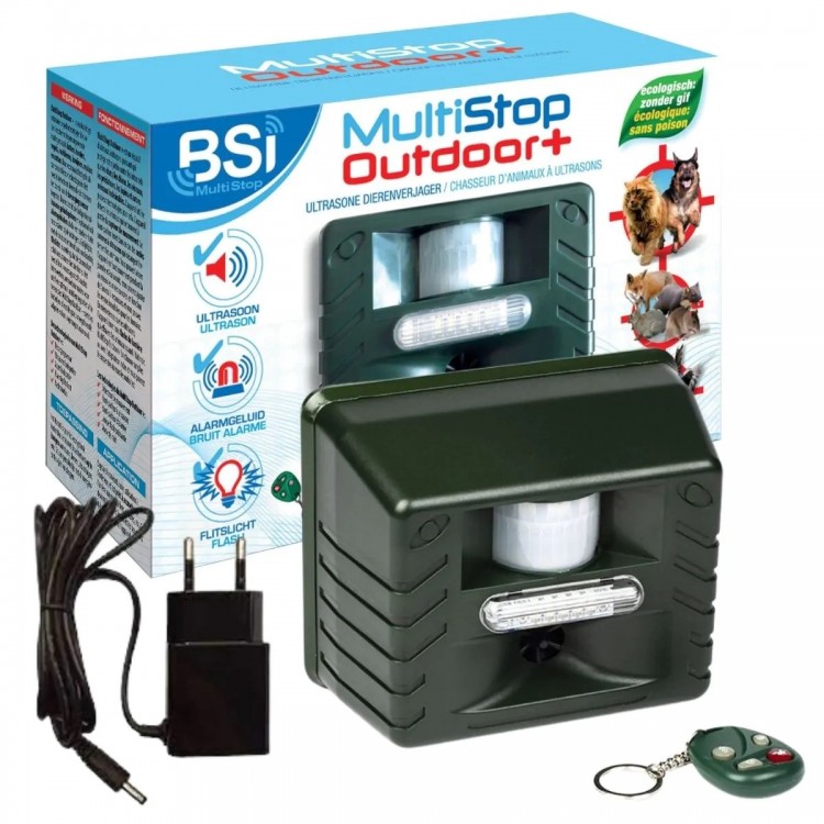 MultiStop Outdoor+ Ултразвуков уред за защита от кучета, котки и диви животни с аларма и дистанционно управление MultiStop Outdoor+ Ултразвуков уред за защита от кучета, котки и диви животни с аларма и дистанционно управление