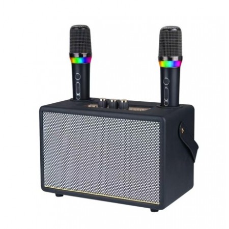 Безжична тонколона в ретро стил с два безжични микрофона Безжична тонколона в ретро стил с два безжични микрофона