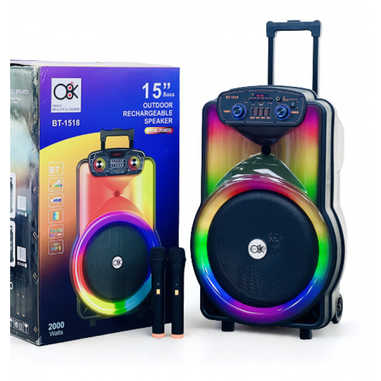 Безжична тонколона BT-1518 15inch с два безжични микрофона Безжична тонколона BT-1518 15inch с два безжични микрофона