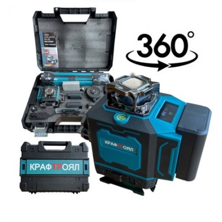 4D лазерен нивелир с 360 градуса завъртане, 16 линии ( със зелен лазер ) и дисплей ,със стойка KraftRoyal