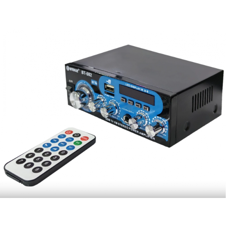 Домашен блутут аудио усилвател BT-502 - USB,FM,TFT,BLT, 2x30W, 220VAC Домашен блутут аудио усилвател BT-502 - USB,FM,TFT,BLT, 2x30W, 220VAC