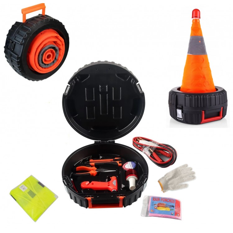 Авариен Комплект Светлоотразителен Конус 11 Части За Автомобил Кола Камион