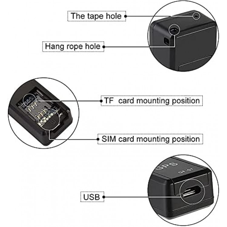 Мини черен GPS тракер за проследяване и подслушване в реално време със СИМ карта и слот за Mini TF card