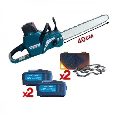 Акумулаторна резачка 72V 16Ah с маслен филтър, 40см шина KraftMaster