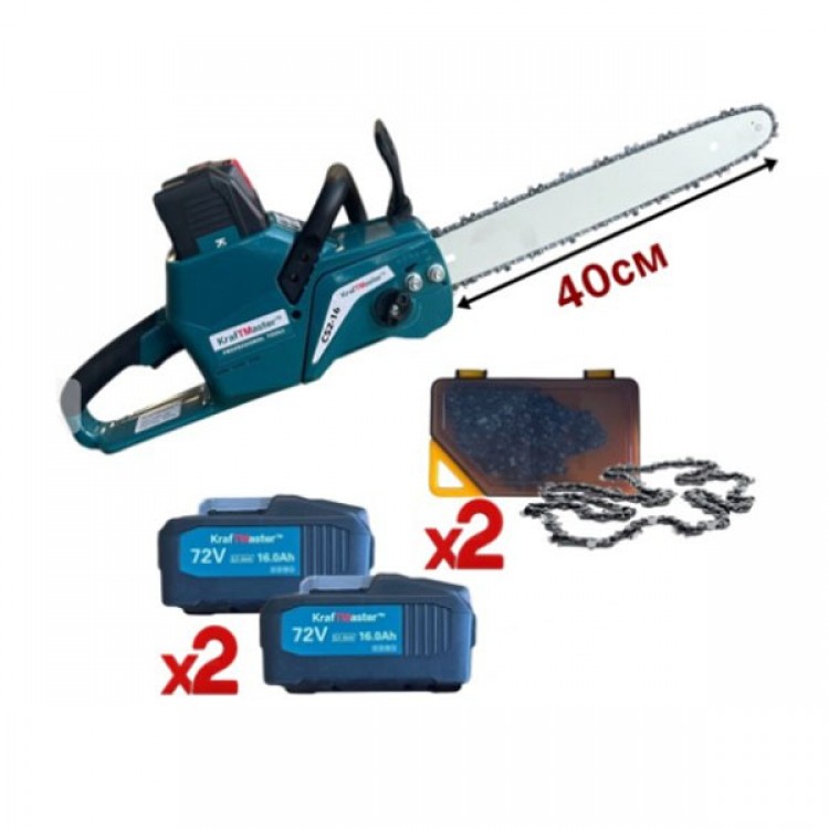 Акумулаторна резачка 72V 16Ah с маслен филтър, 40см шина KraftMaster