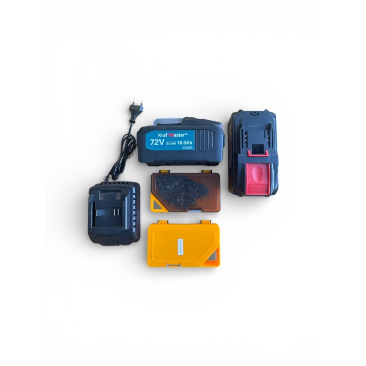 Акумулаторна резачка 72V 16Ah с маслен филтър, 40см шина KraftMaster