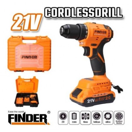 Акумулаторен безчетков винтоверт FINDER,Батерия 2aH, 1400RPM, 40nM, Метална глава Акумулаторен безчетков винтоверт FINDER,Батерия 2aH, 1400RPM, 40nM, Метална глава