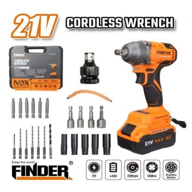 Акумулаторен безчетков гайковерт FINDER, 2 Батерии 4aH, 350nM,