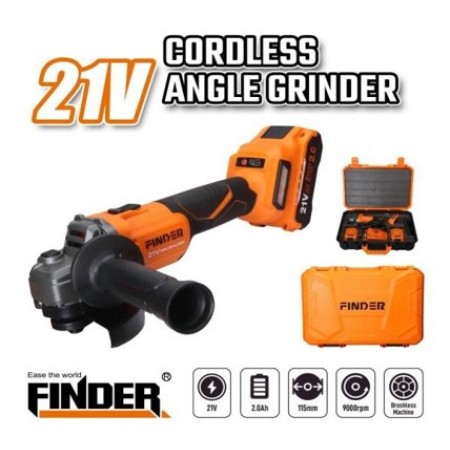 Акумулаторен безчетков ъглошлайф FINDER, 2 Батерии 2Ah, 115mm Акумулаторен безчетков ъглошлайф FINDER, 2 Батерии 2Ah, 115mm