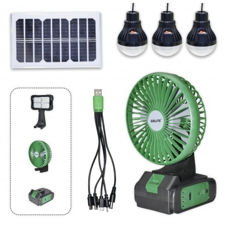 Соларна осветителна система GD-8082 с вентилатор, 3 крушки и прожектор