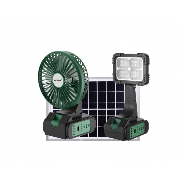 Соларна осветителна система GD-8082 с вентилатор, 3 крушки и прожектор Соларна осветителна система GD-8082 с вентилатор, 3 крушки и прожектор