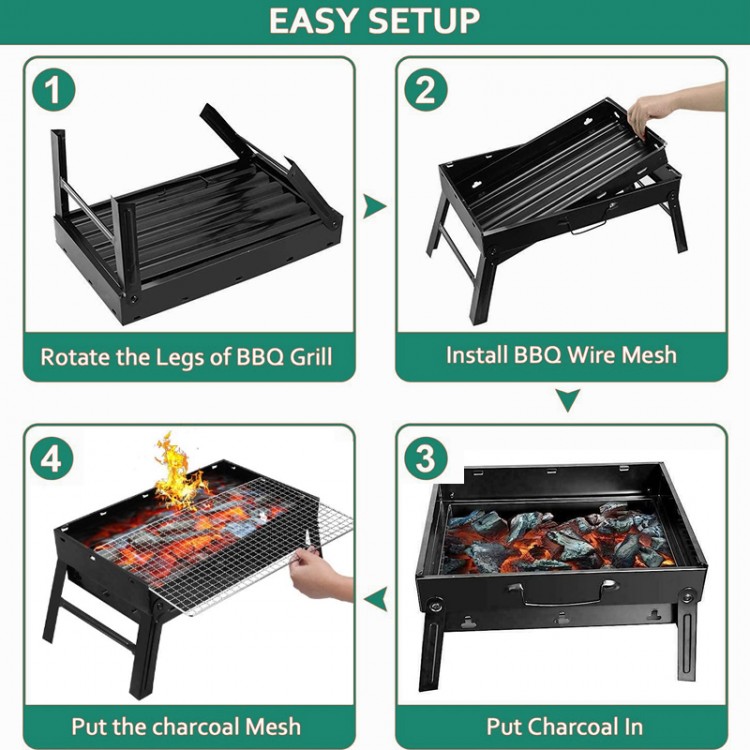 Сгъваемо правоъгълно барбекю за дървени въглища