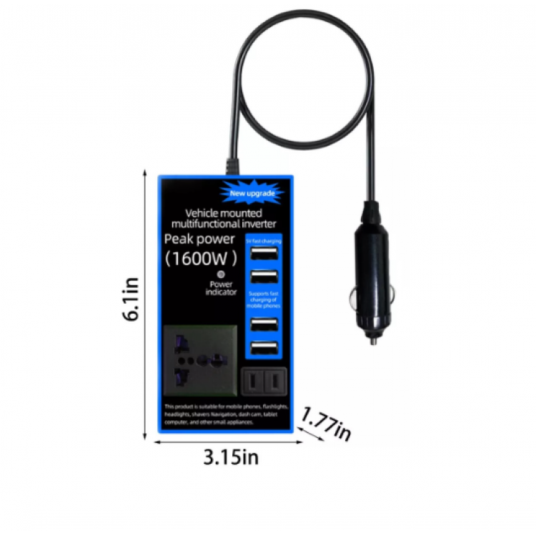 Мултифункционален Инвертор преобразувател на напрежение от 12V на 220V - 1600W