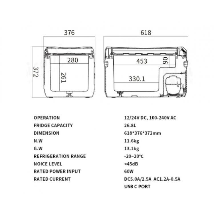 Преносим хладилник фризер хладилна кутия с компресор 12V/24V 100/220V 30 литра Flexzon